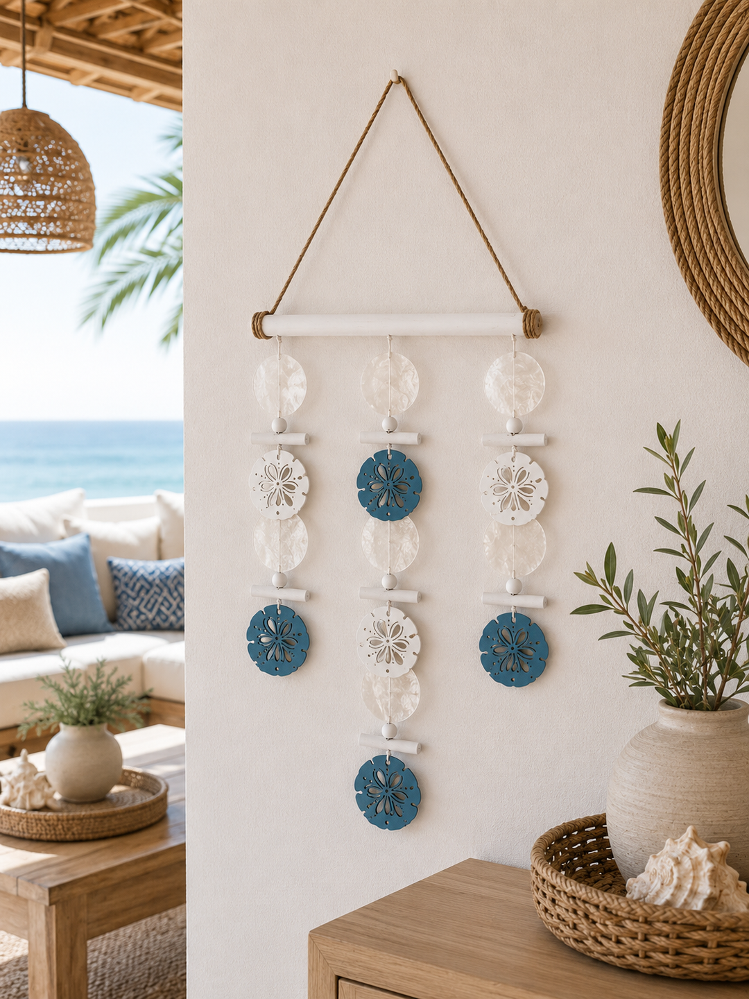 Coastal Sand Dollar & Capiz Shell Wall Hanging Décor