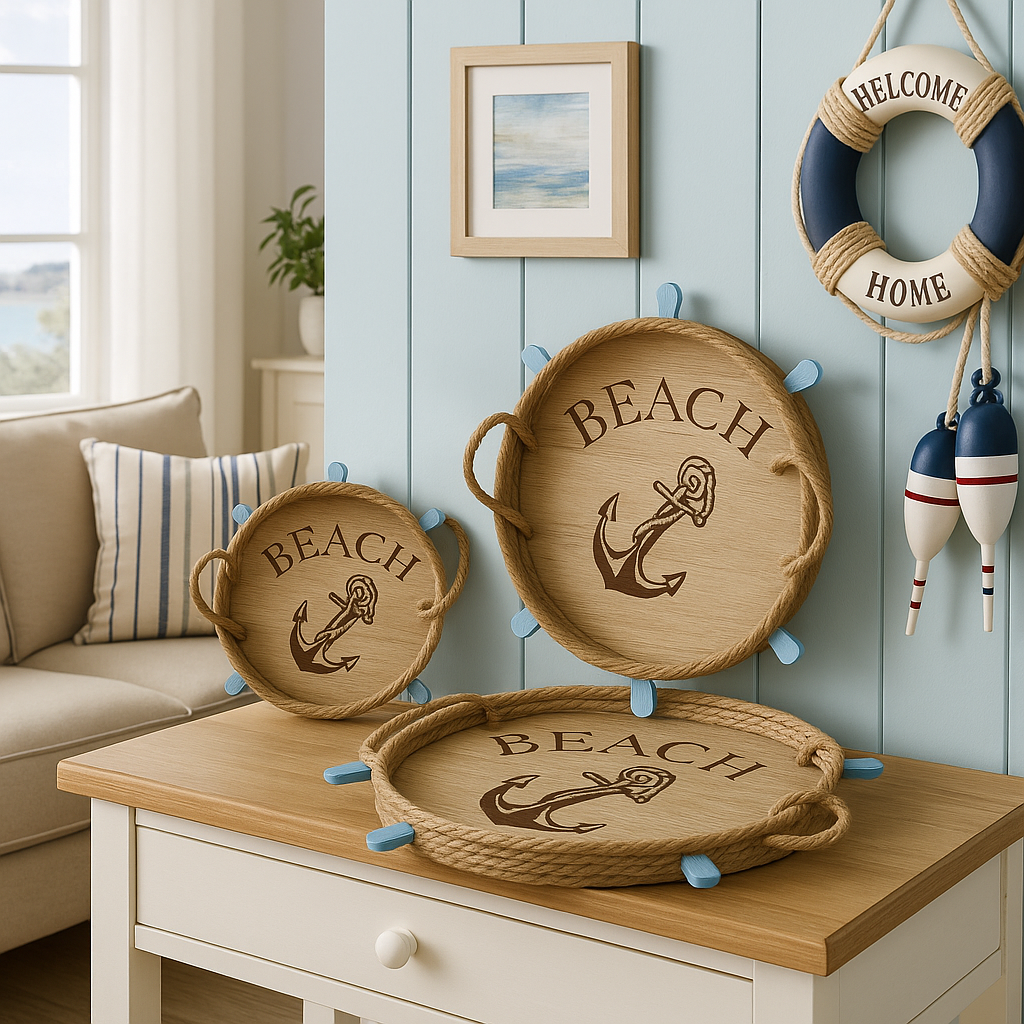 Anchor Beach Wooden Tray Set