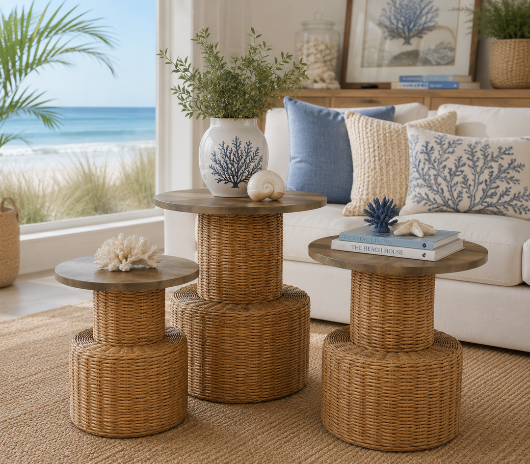 Handwoven Rattan Nesting Accent Tables (Set of 3)