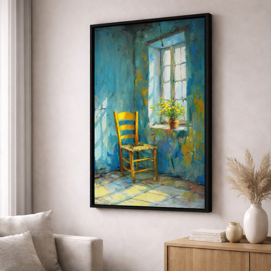 Blue Chair Sunlit Room Canvas
