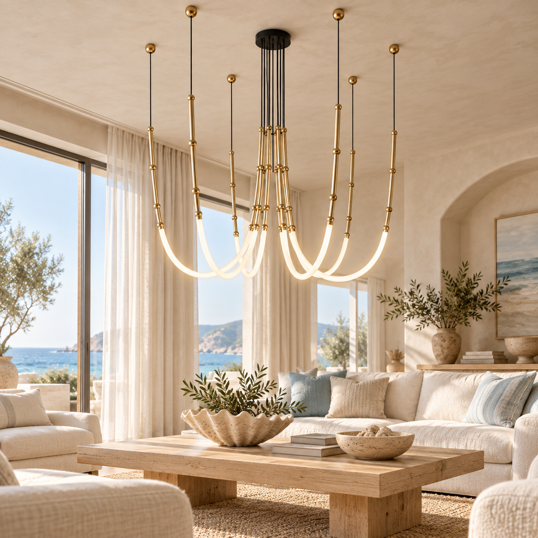 Sculptural Brass Multi-Arm Chandelier