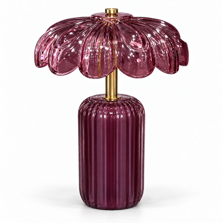 Burgundy Glass Flower Table Lamp