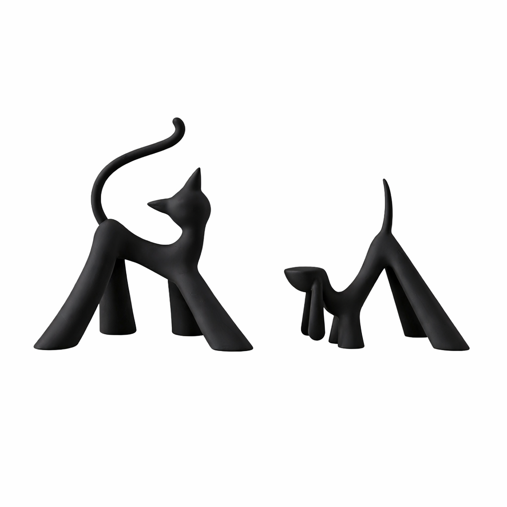 Modern Black Cat & Dog Figurine Set