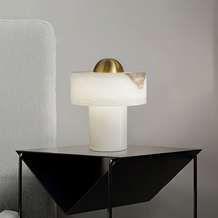Modern Spanish Alabaster White and Brass Table Lamp