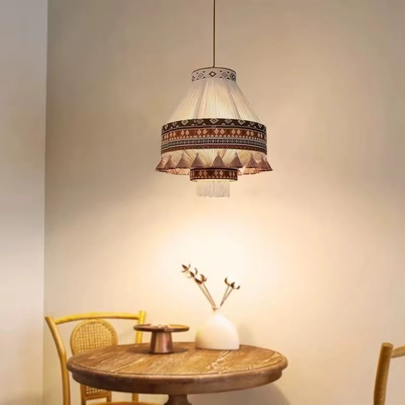 Traditional Tassel Pendant Light with Geometric Trim