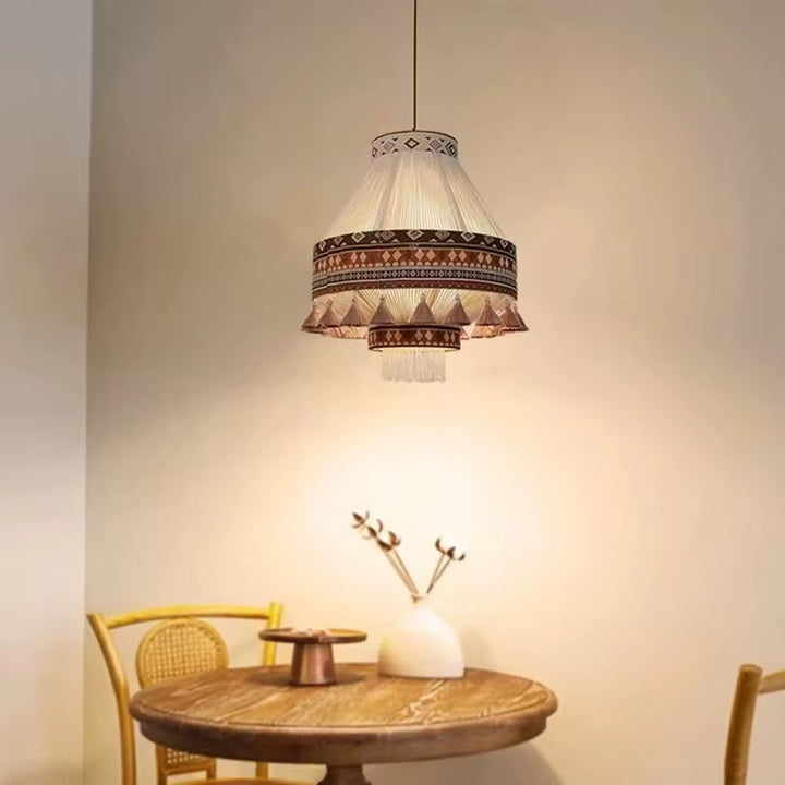 Traditional Tassel Pendant Light with Geometric Trim