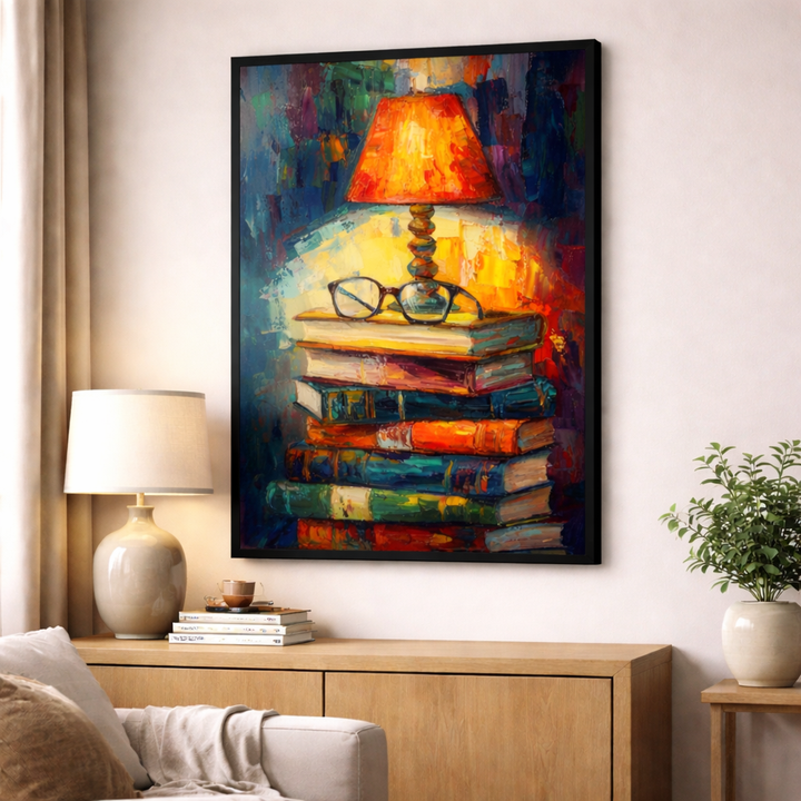 Books and Lamp Still Life Canvas