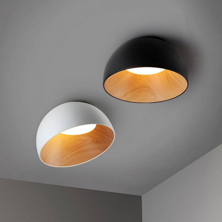 Modern White Ceiling Light with Wood Interior
