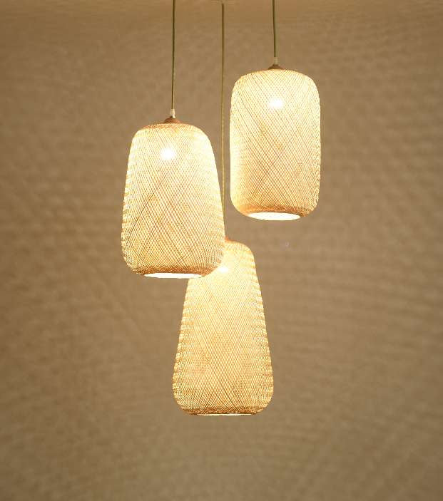 Triple Pendant Light with Woven Bamboo Shades