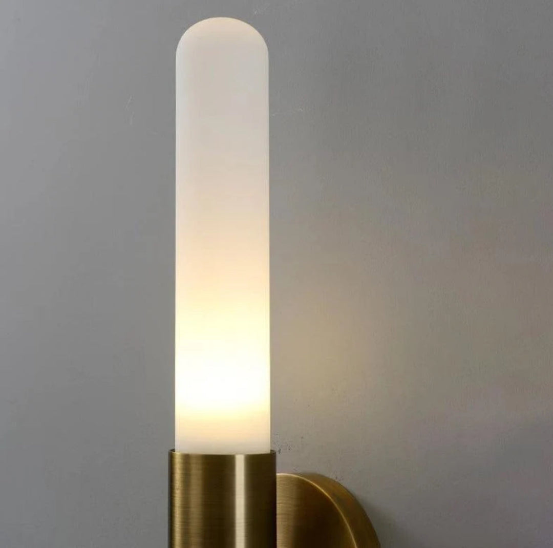 Modern Brass Wall Light with Frosted Tube Design