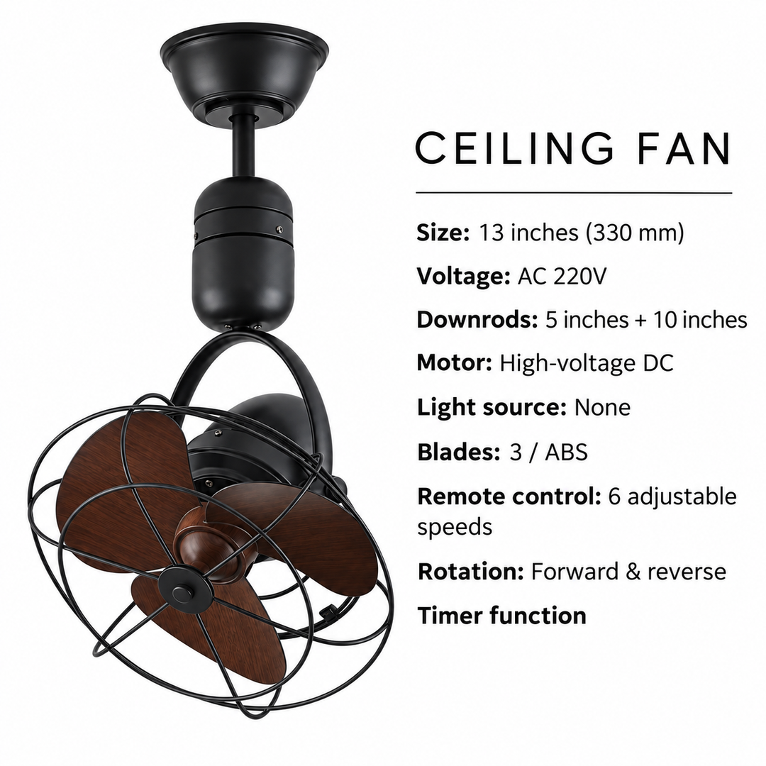 Black Ceiling Fan with Wood-Tone Blades