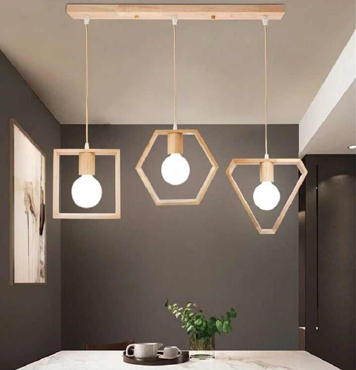 Geometric Wooden Pendant Lights Trio