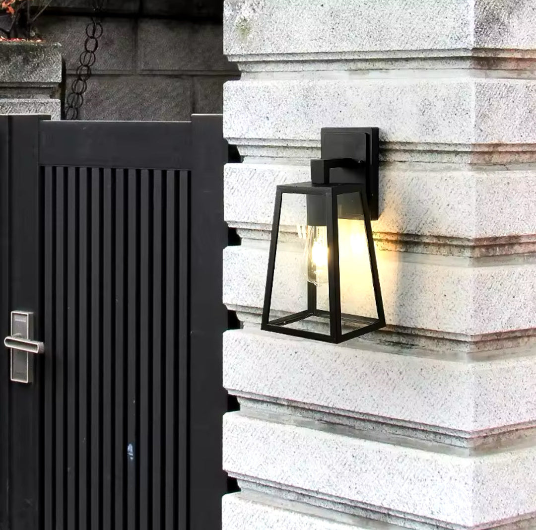 Vintage Black Wall Lantern Sconce with Glass Panels