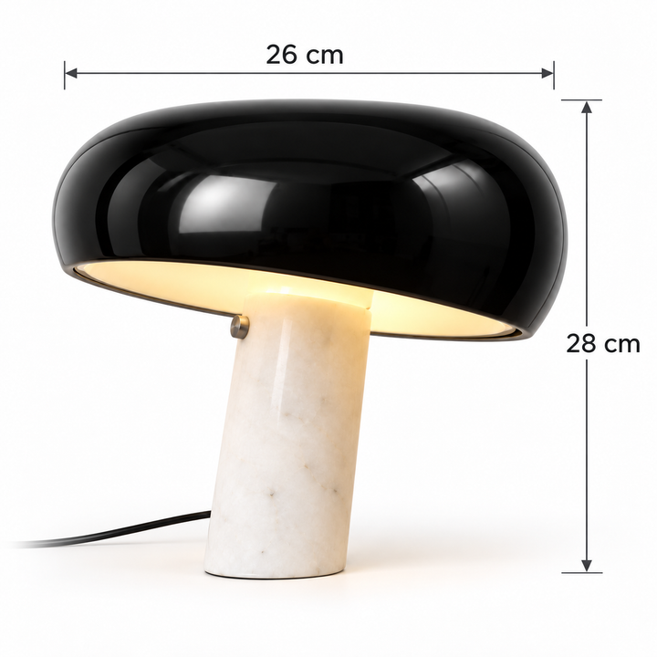Black Dome Table Lamp with Stone Base