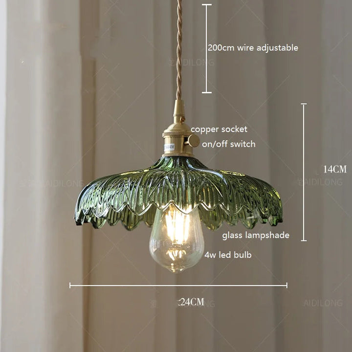 Green Scalloped Glass Pendant Lamp