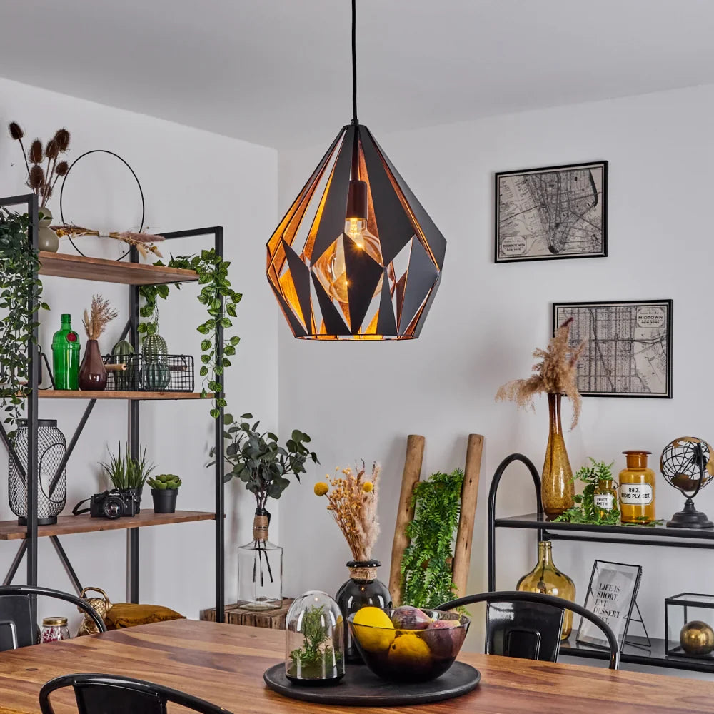 Geometric Industrial Pendant Light with Black and Gold Finish