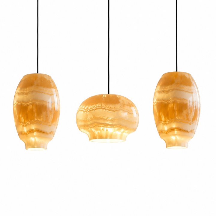 Amber Onyx Glass Triple Pendant Light Collection