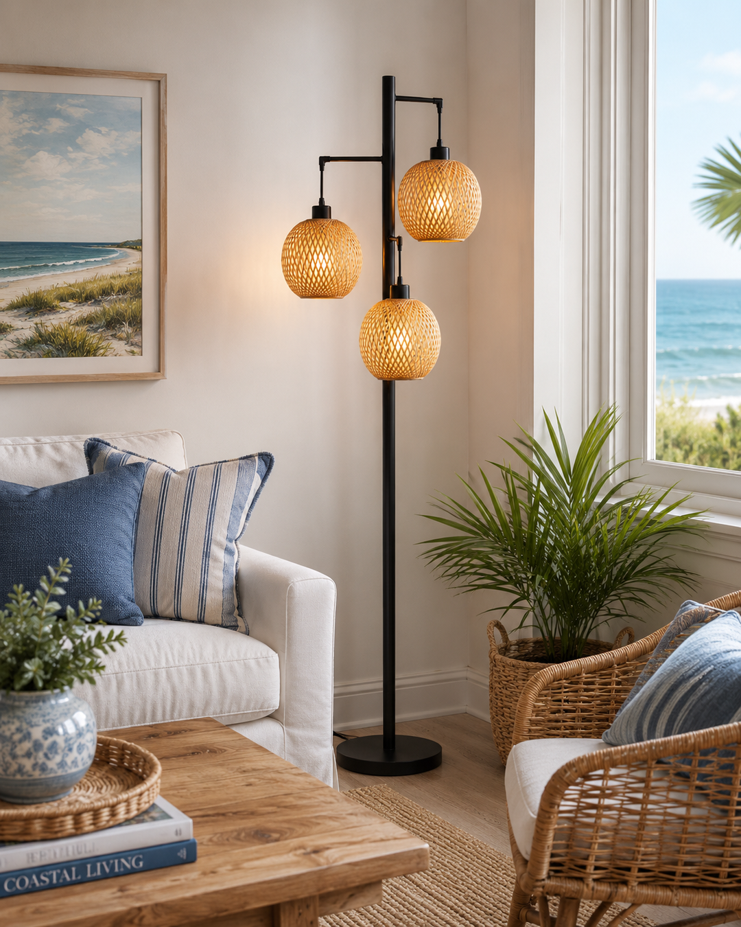 Rattan Globe Floor Lamp