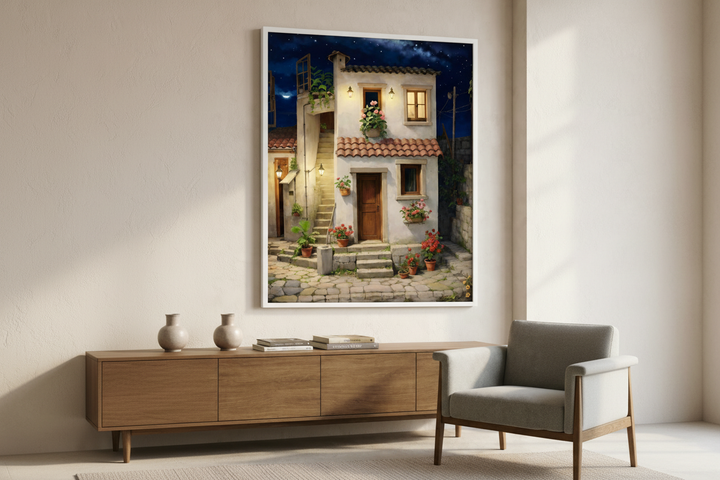 Mediterranean Courtyard Night Canvas Art
