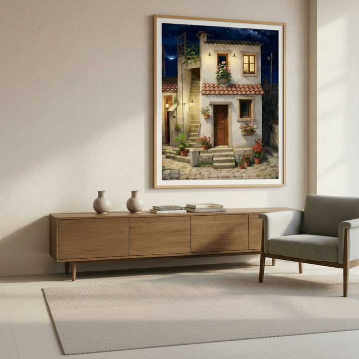 Mediterranean Courtyard Night Canvas Art