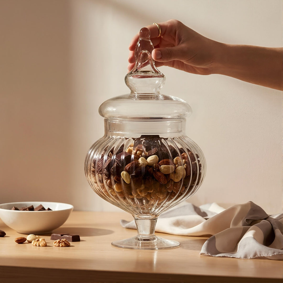 Momento Ribbed Glass Jar with Lid 33 cm