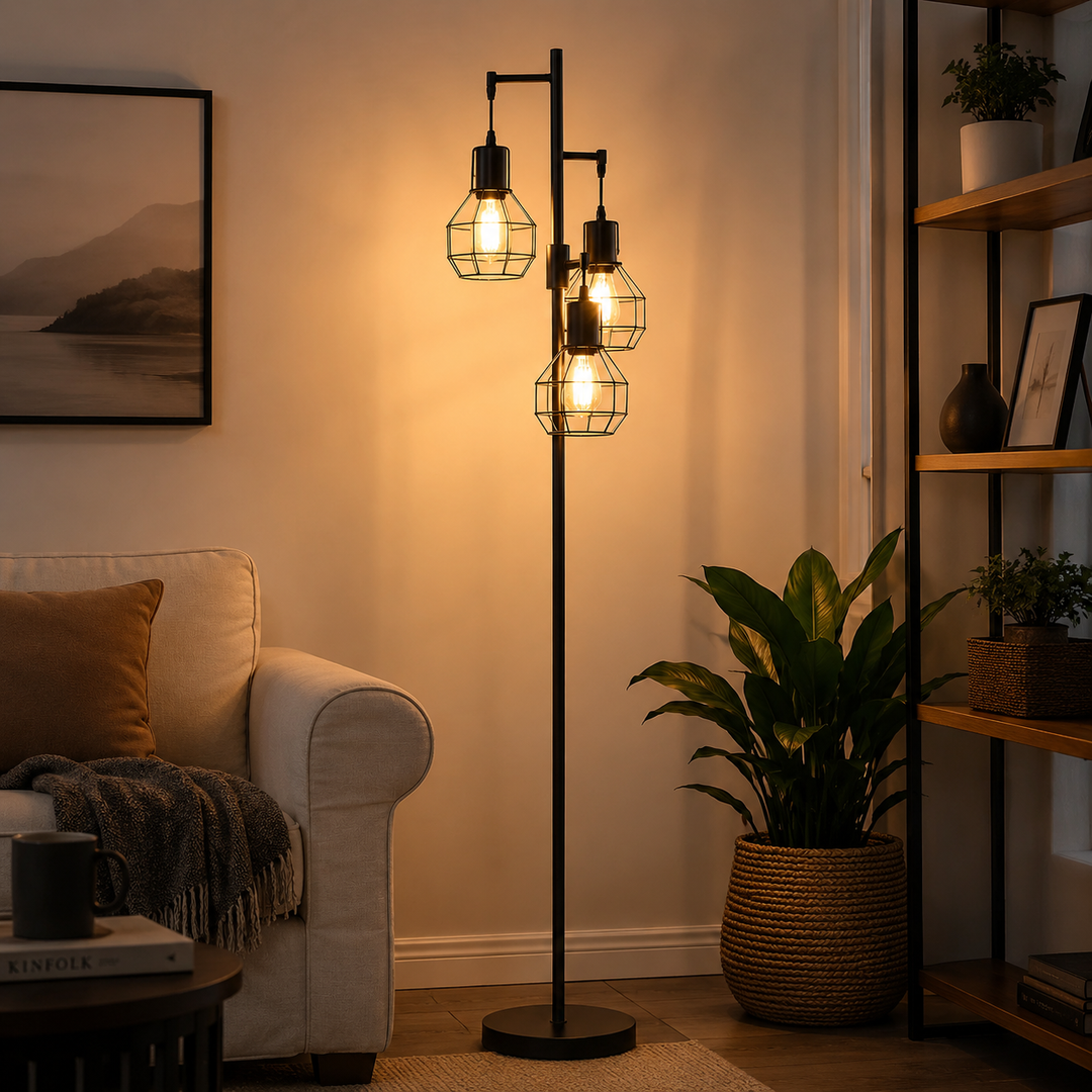 Industrial Triple Cage Floor Lamp