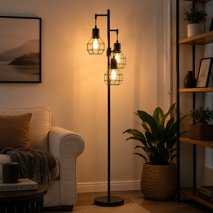 Industrial Triple Cage Floor Lamp