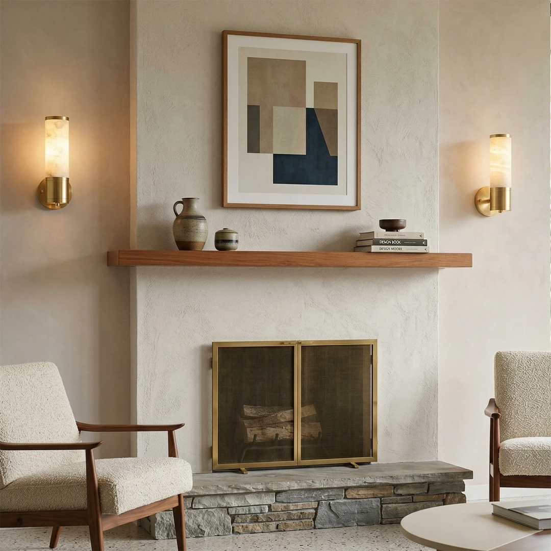 Brass and Alabaster-Style Wall Sconce