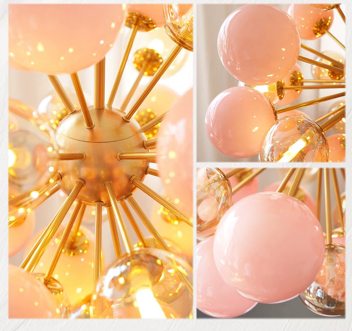 Pink and Amber Sputnik Globe Chandelier