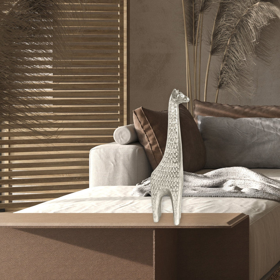 Silver Metal Giraffe Sculpture