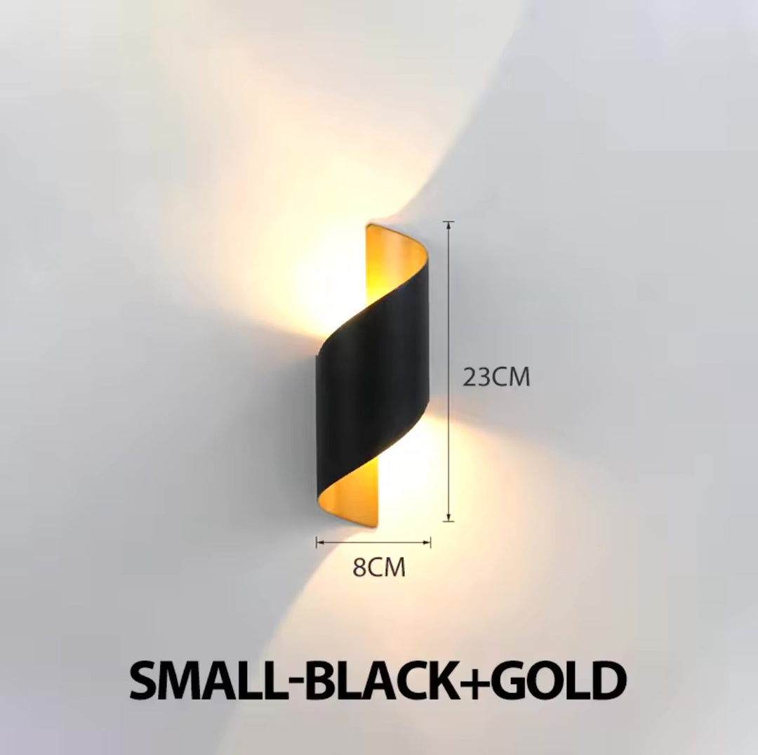 Modern LED Wall Sconce with Black and Gold Spiral Design