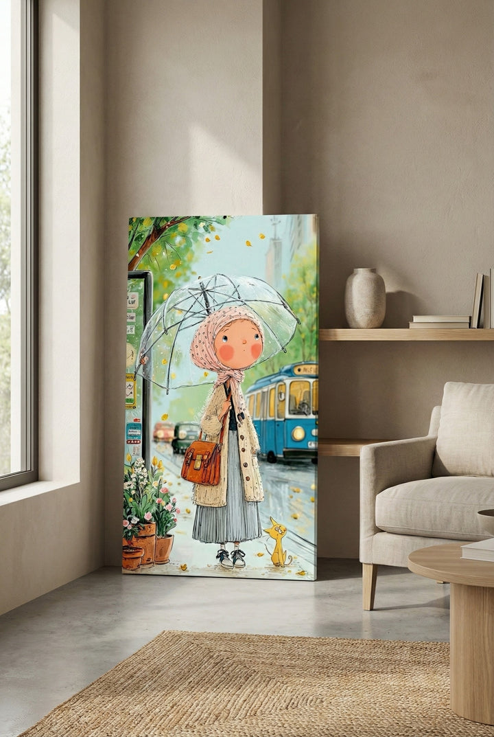 Girl with Umbrella Canvas Art