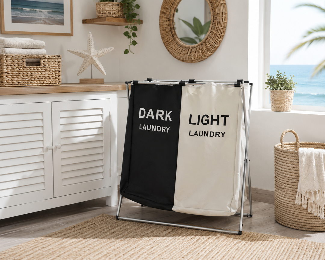 Dual Compartment Laundry Hamper with Removable Fabric Bags
