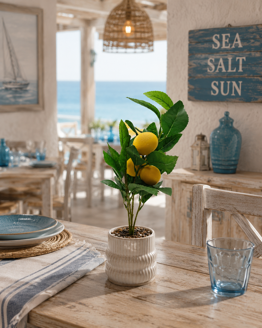 Decorative Faux Lemon Plant in White Ceramic Pot