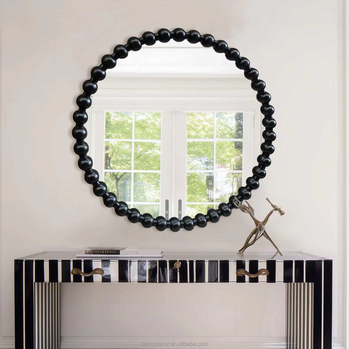 Round Beaded Frame Wall Mirror