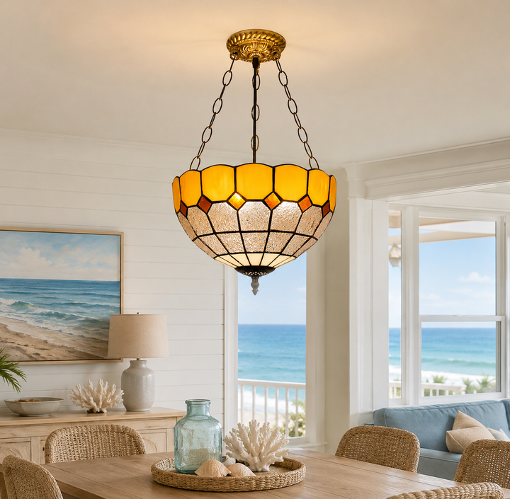 Tiffany Amber Bowl Chandelier