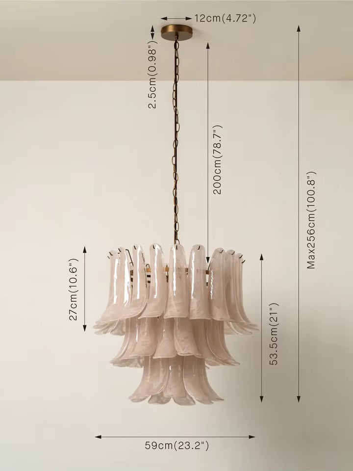 Ivory Petal Glass Chandelier with Bronze Chain