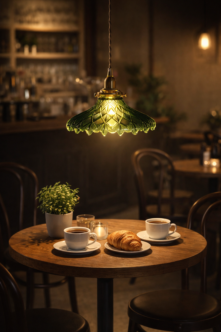 Green Scalloped Glass Pendant Lamp