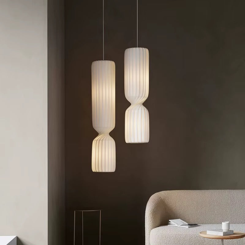 Modern Sculptural Pendant Light Set - Twisted White Design