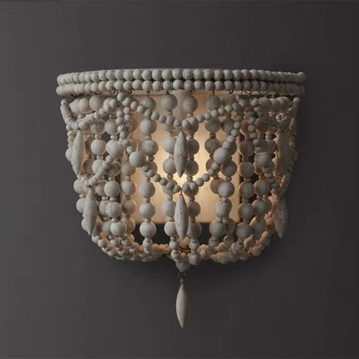 Bohemian Beaded Wall Sconce with White Wooden Beads