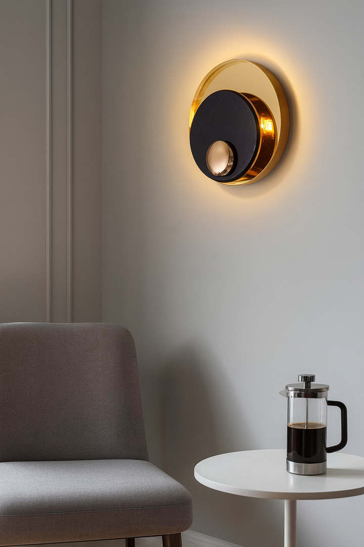Round Black & Gold Wall Light