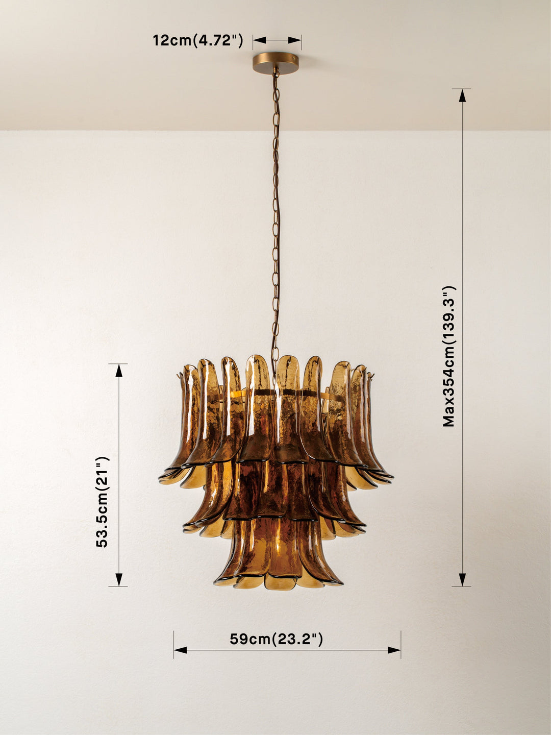 Amber Glass Petal Chandelier with Gold-Tone Chain