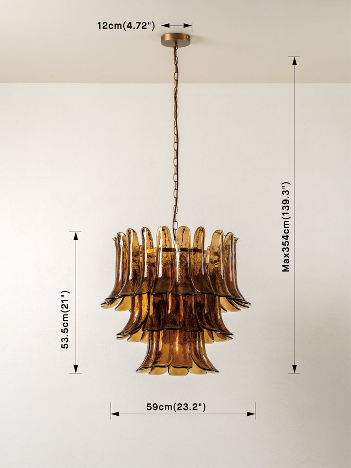 Amber Glass Petal Chandelier with Gold-Tone Chain