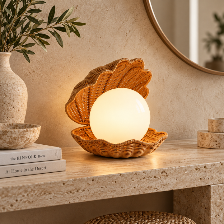 Shell-Inspired Rattan Table Lamp