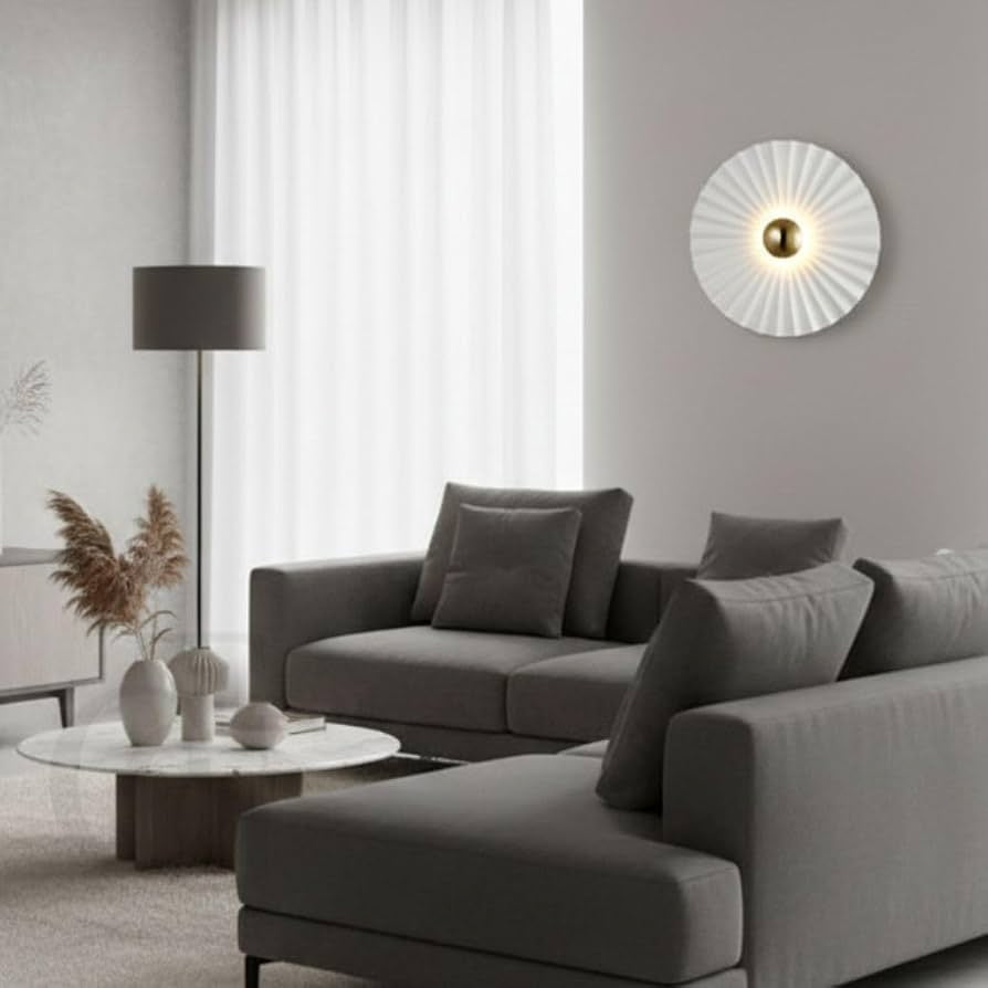 White Pleated Round Wall Sconce