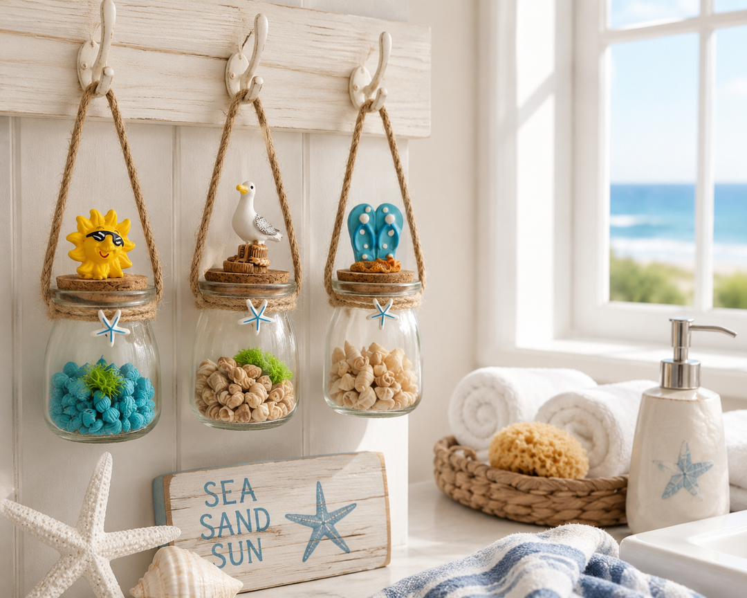 Coastal Decorative Glass Jar Set of 3