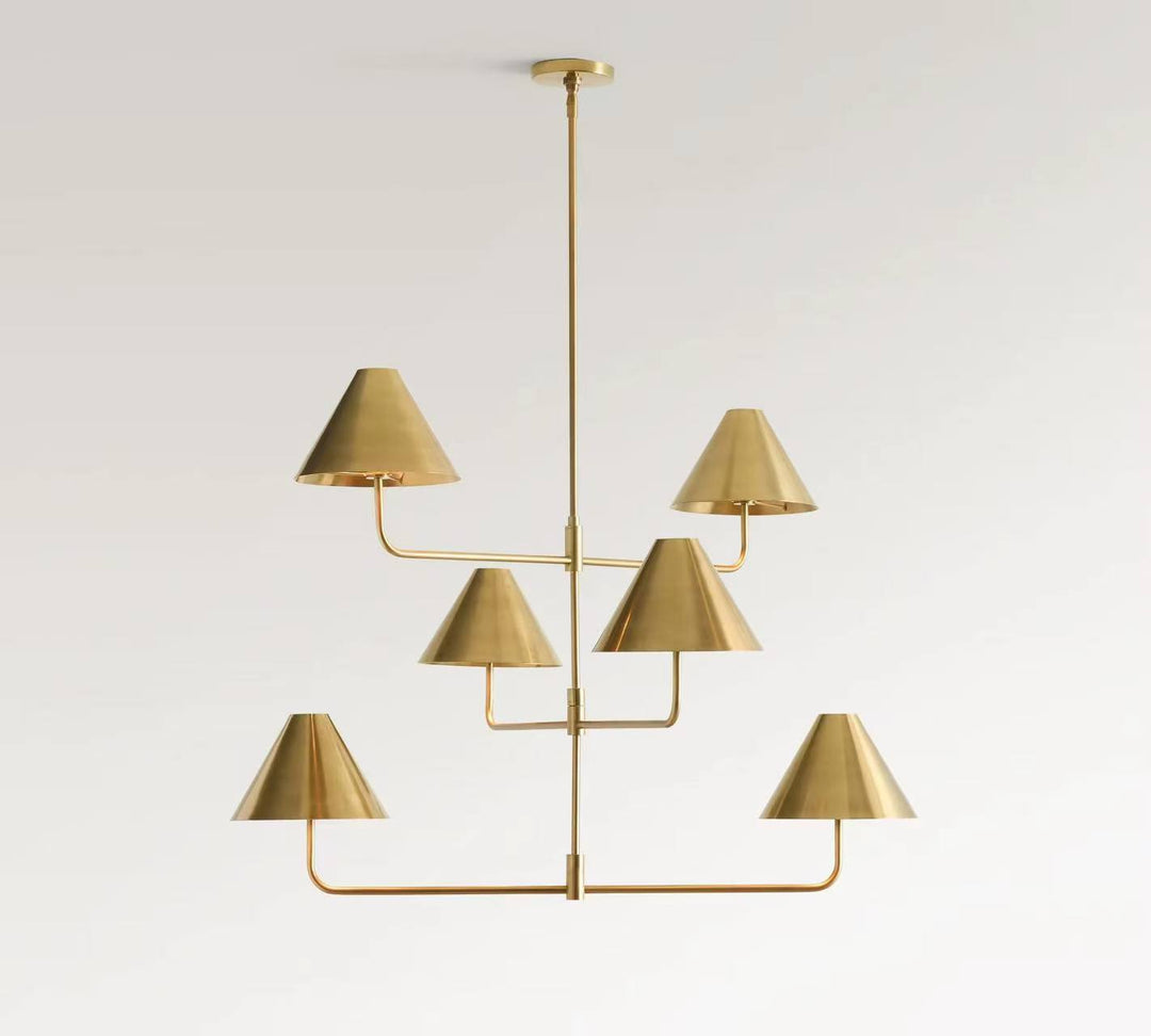 Modern Brass Multi-Tier Chandelier with White Fabric Shades