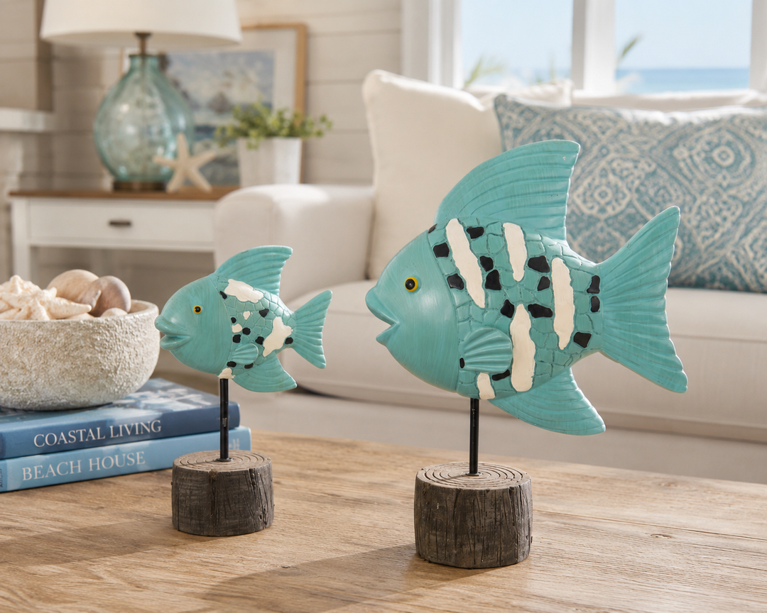 Turquoise Coastal Fish Figurines set of 2