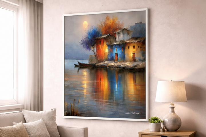 Colorful Riverside Houses Canvas