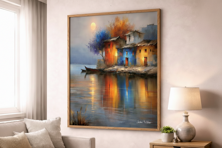 Colorful Riverside Houses Canvas